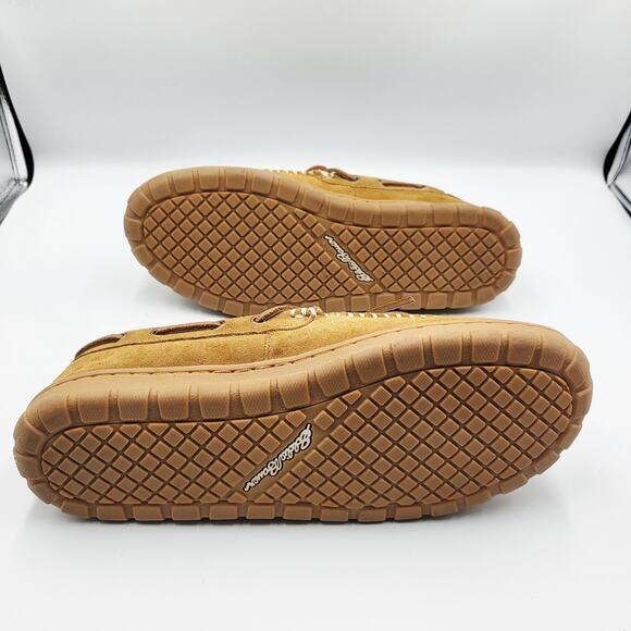 Eddie Bauer Tan Light Brown Suede Shearling-Lined Moccasin Slippers Men's Size 8 - Picture 9 of 11